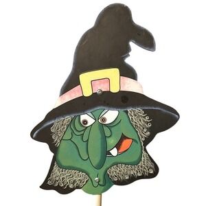 Vintage Halloween Witch Yard Stake Garden Decor Green Face Witch Prop‎ 24 Inch